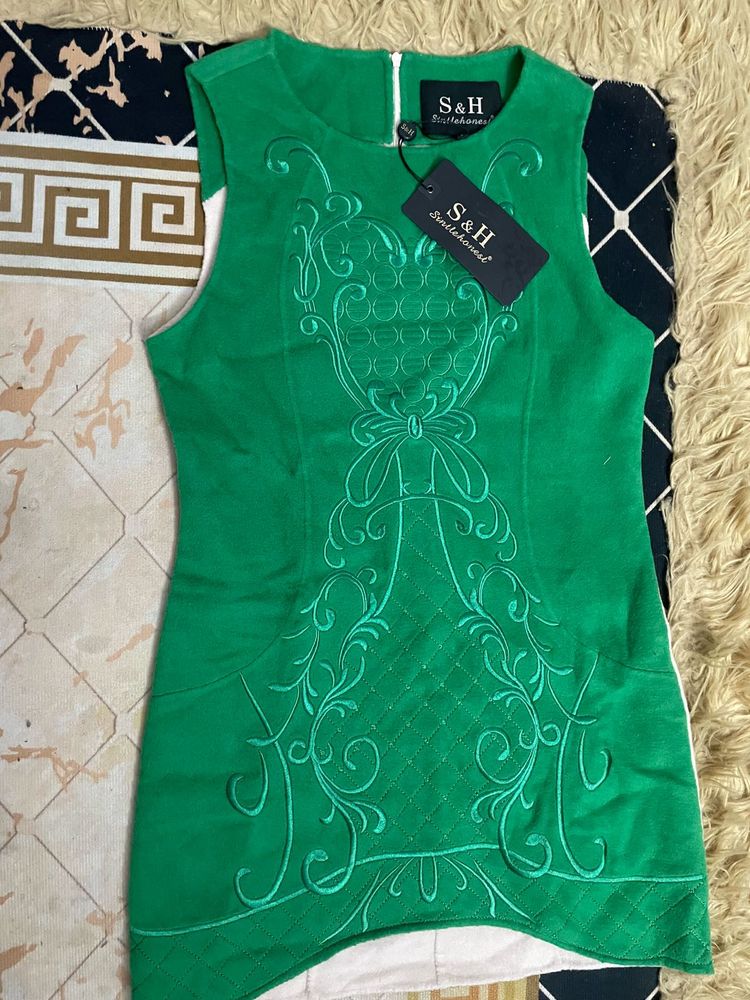 Green Embroidered Sleeveless Dress