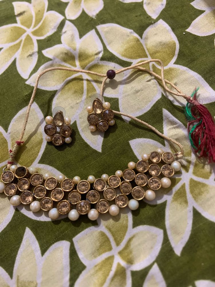 Elegant Pearl &amp; Stone Necklace Set
