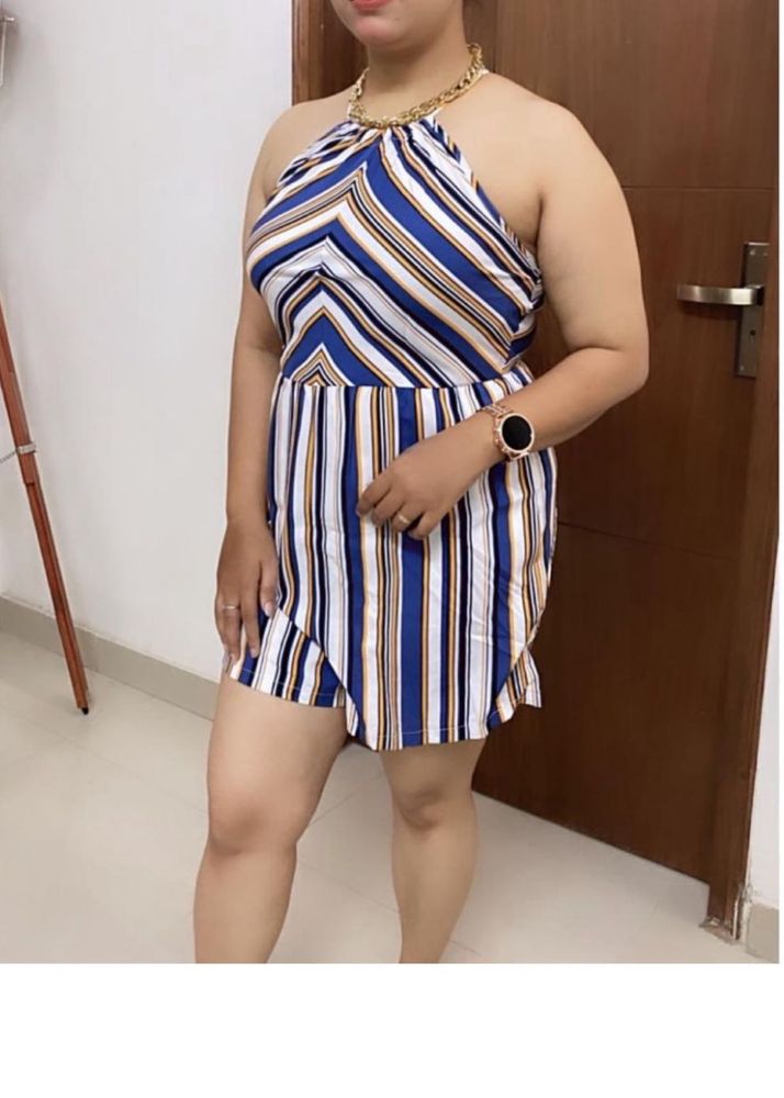 Striped Halter Neck Romper