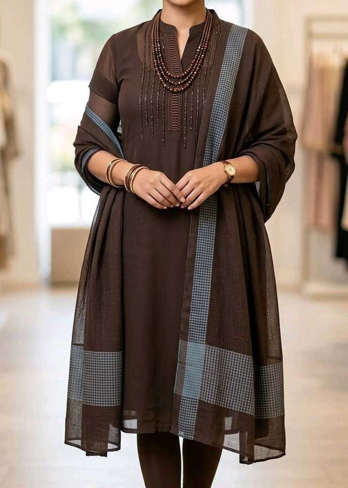 Beautiful Coffee Brown chiffon top+dupatta