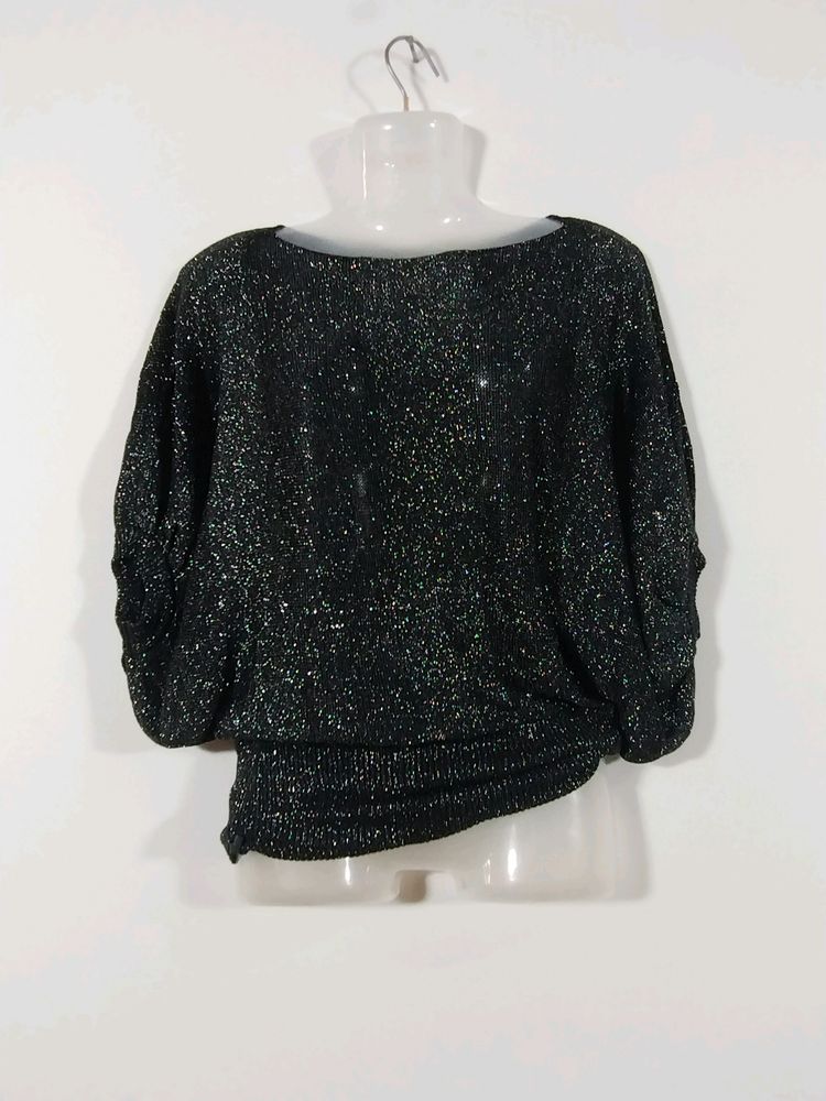 Black Glitter Knit Oversized Top