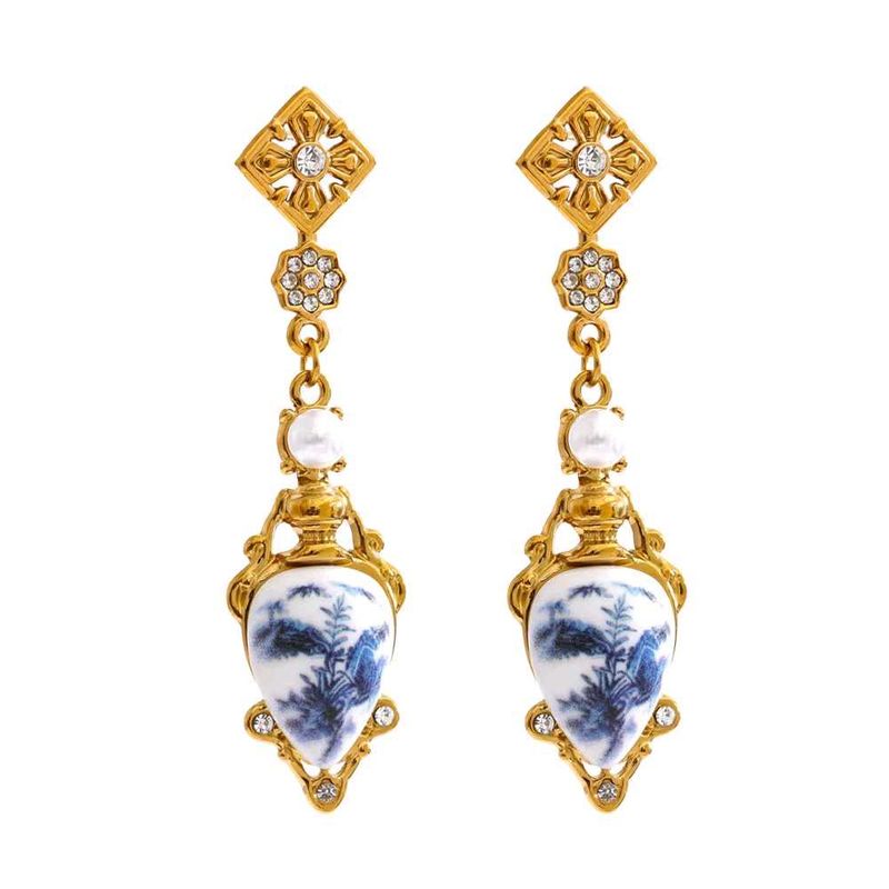 Rare Vintage Porcelain Drop Earrings