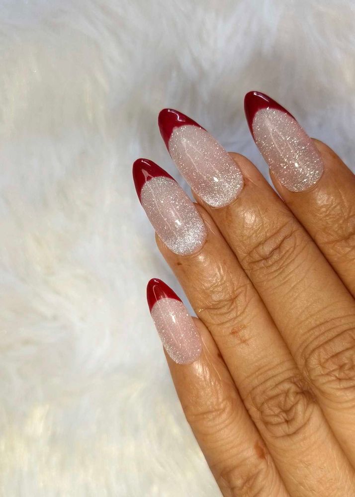 Red French cat eyes Nails