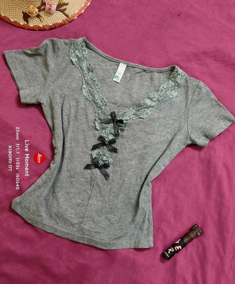 newme grey fitted lace top ^⁠_⁠^