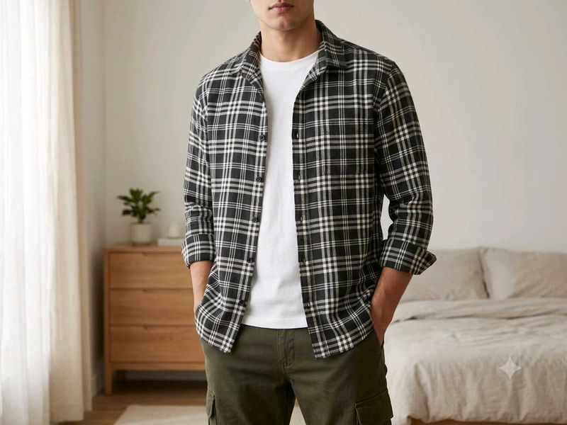 Stylish Plaid Shirt Duo: Blue Short Sleeve &amp; Black