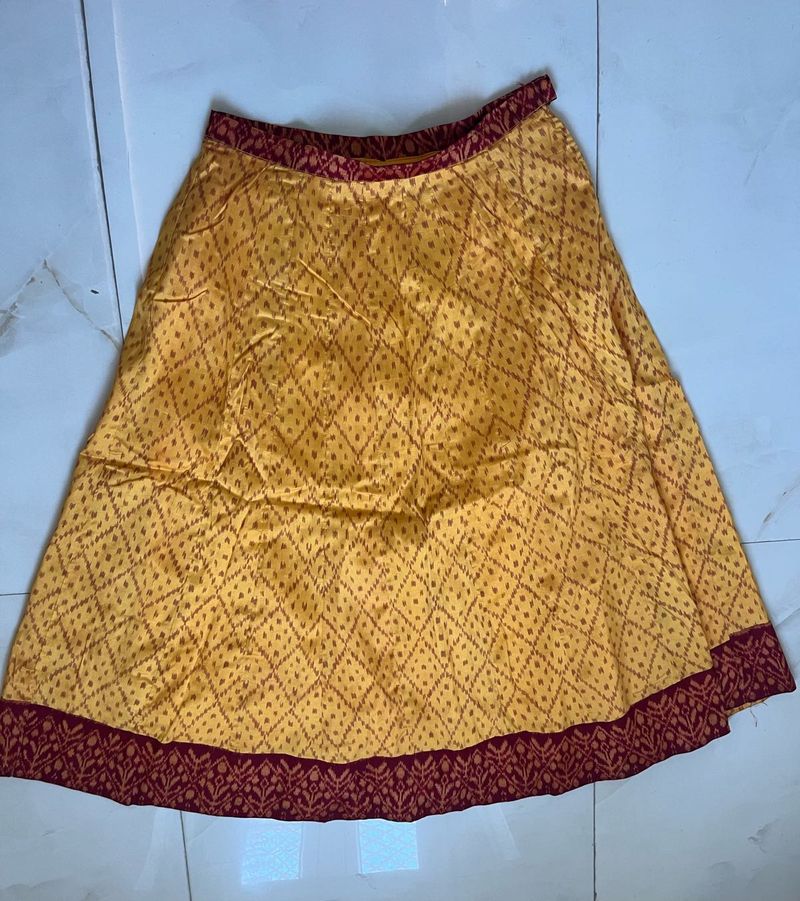 Vibrant Yellow Red Ethnic Skirt with Dupatta