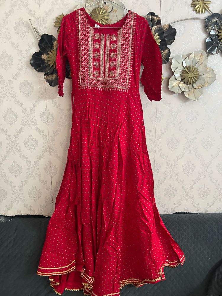 Vibrant Red Embroidered Kurta