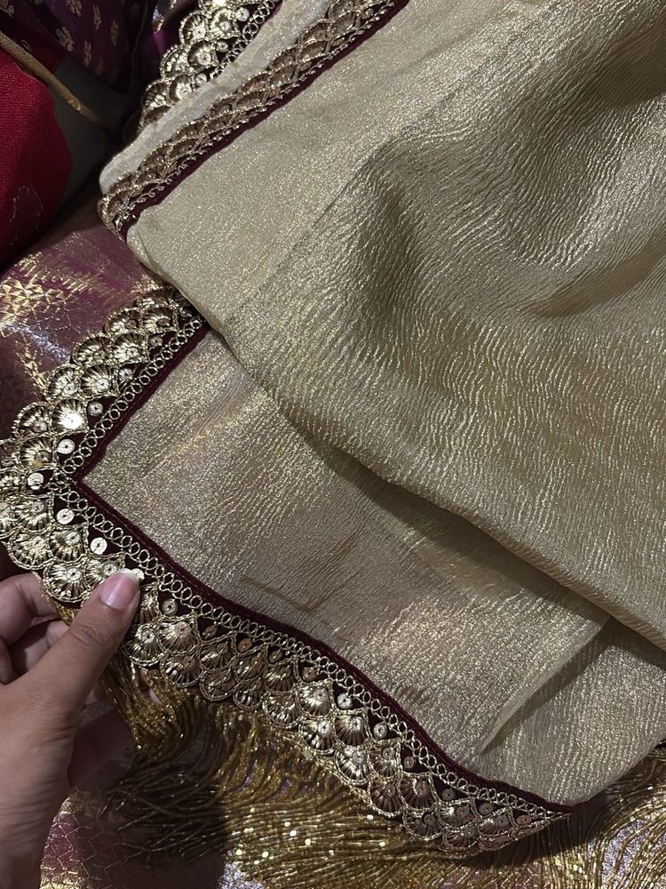 Elegant Golden saree with Embellished Border