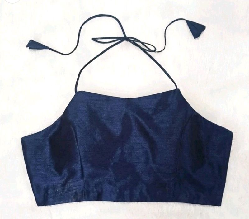 Halter Neck Back Hook Padded Art Silk Blouse