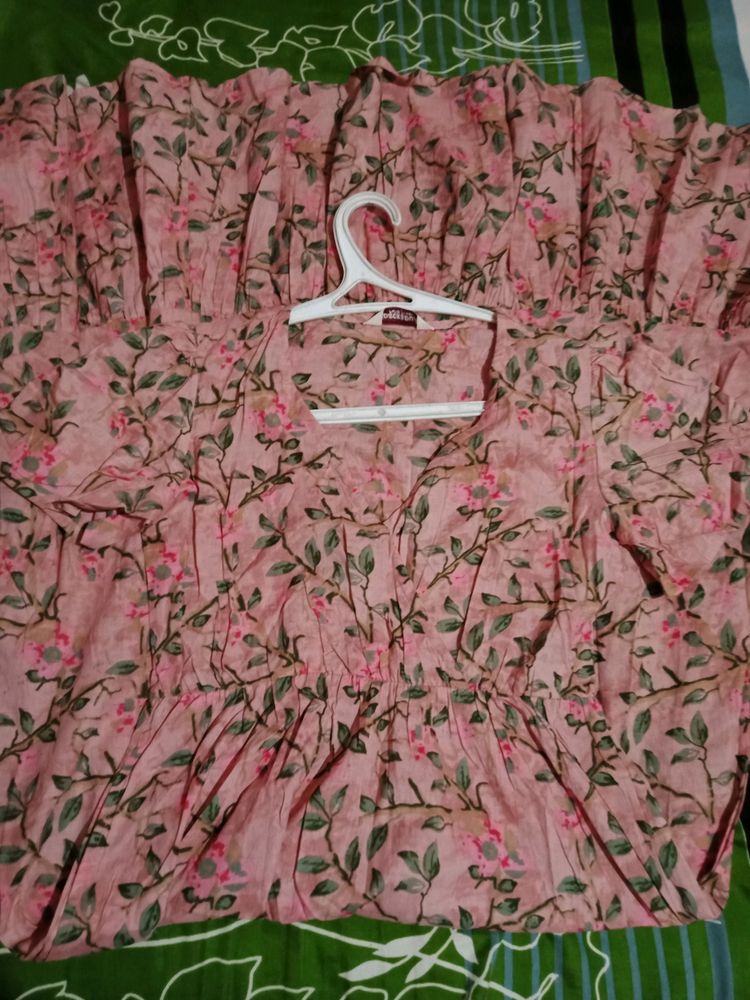 Floral Printed Pink Maxi Dress For Women