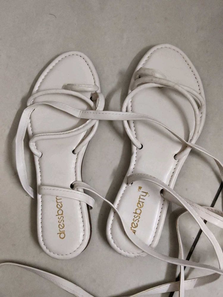 White Strappy Flat Sandals