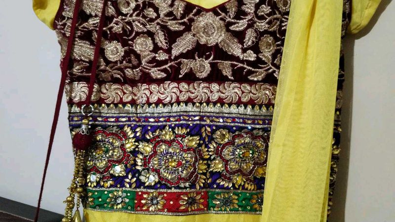 Yellow Anarkali Kurta With Duppata