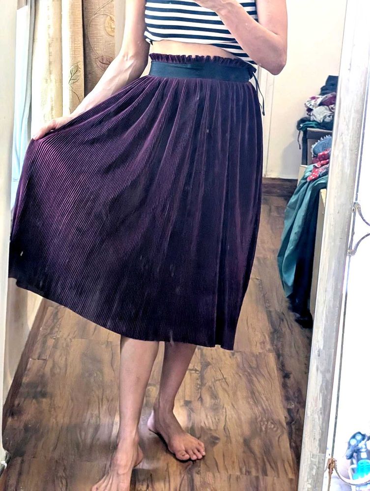 Purple Pleated Midi Skirt