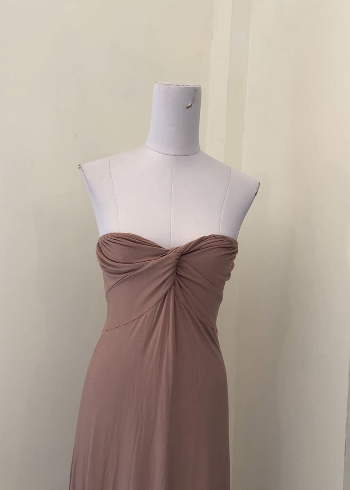 Elegant Strapless Ruched Maxi Dress