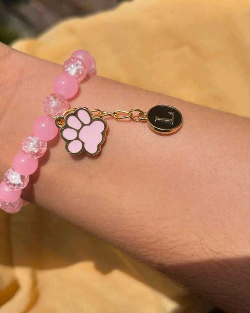 Cute Pink Paw Print Charm Bracelet