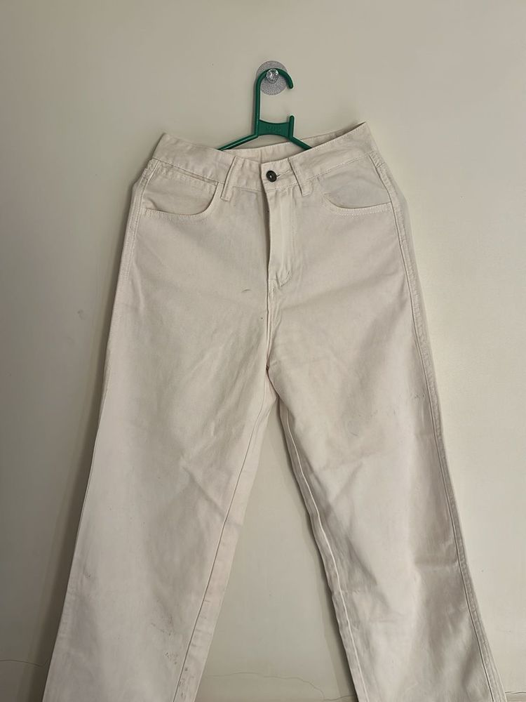 Cream Wide Leg Jeans
