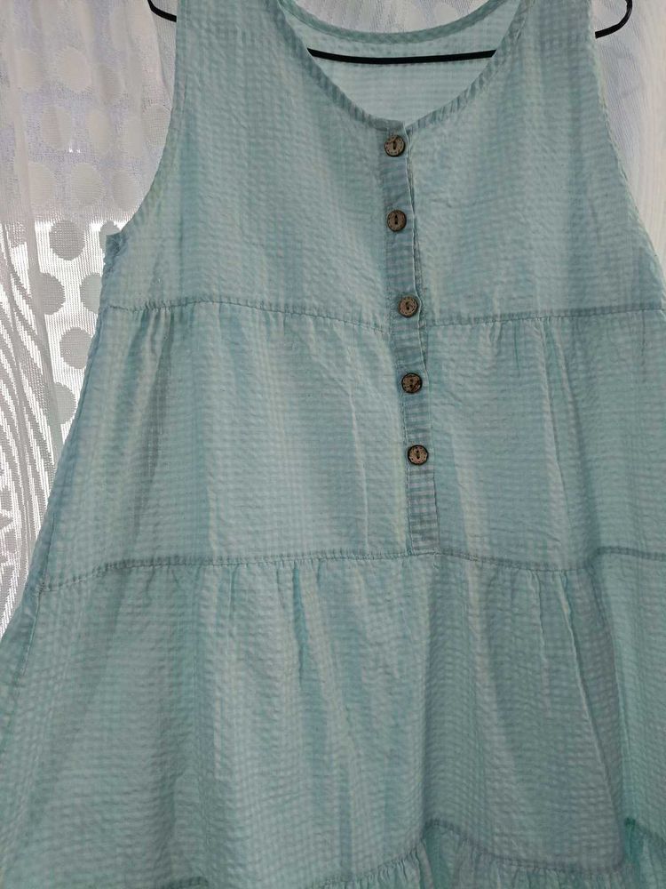 Light Blue Tiered Button-Up Dress