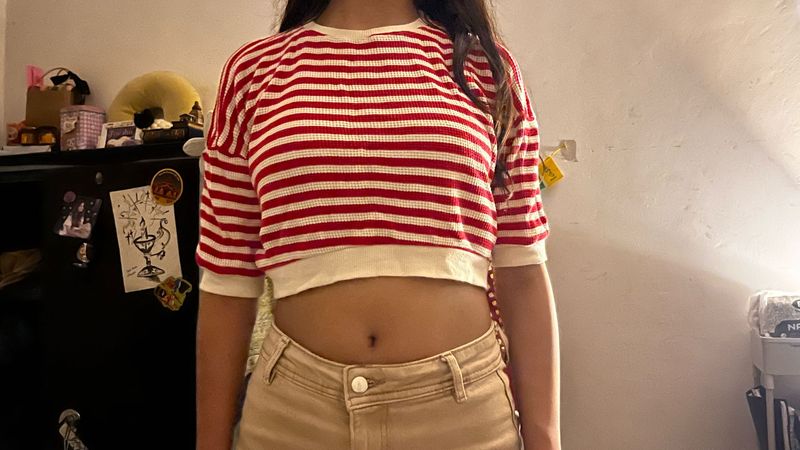 Red &amp; White Striped Cropped Top