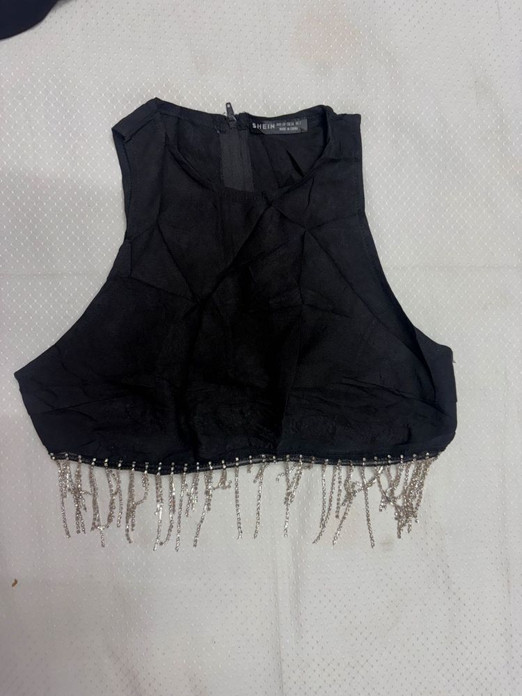 Black Beaded Chain Crop Top