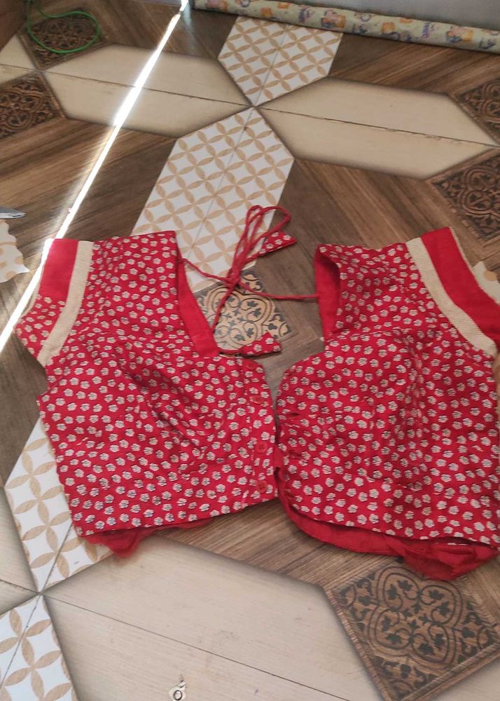 Red Printed Blouse Set