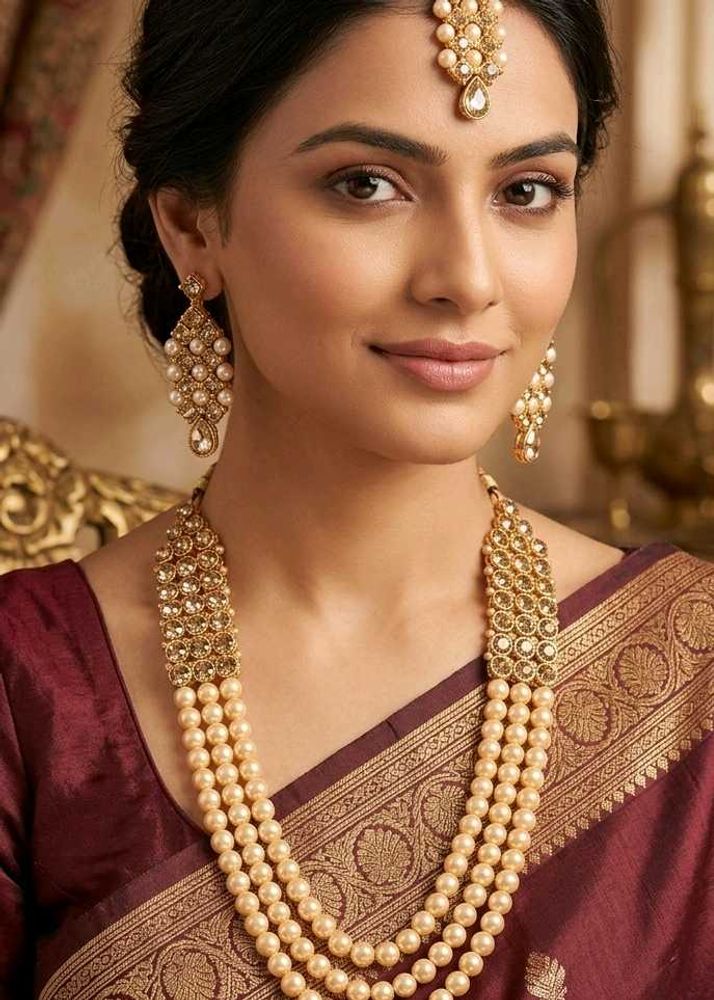 Stunning Pearl and Stone Necklace Set with earring
