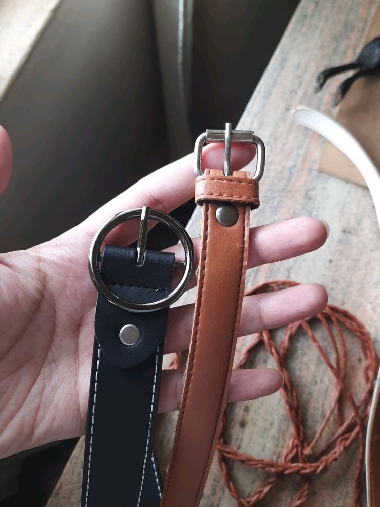 COMBO BLACK &amp; BROWN BELTS (FREE PLEATED BELT)