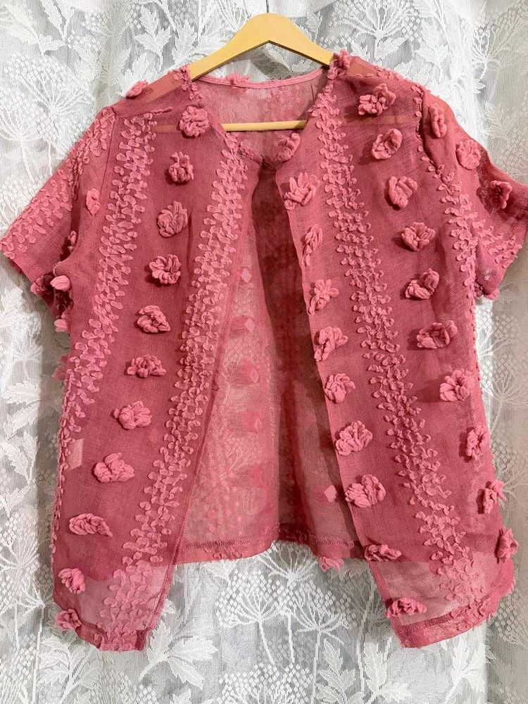 Shein Embroidered Pink Shrug