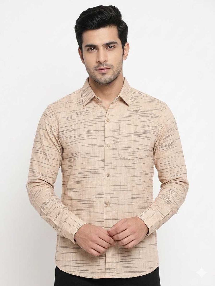 Men's Beige Striped Full Sleeve Shirt