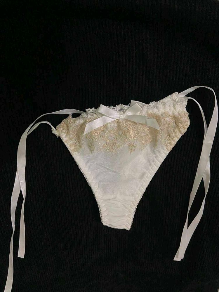 Lace Trim Bikini Briefs with Satin Bow