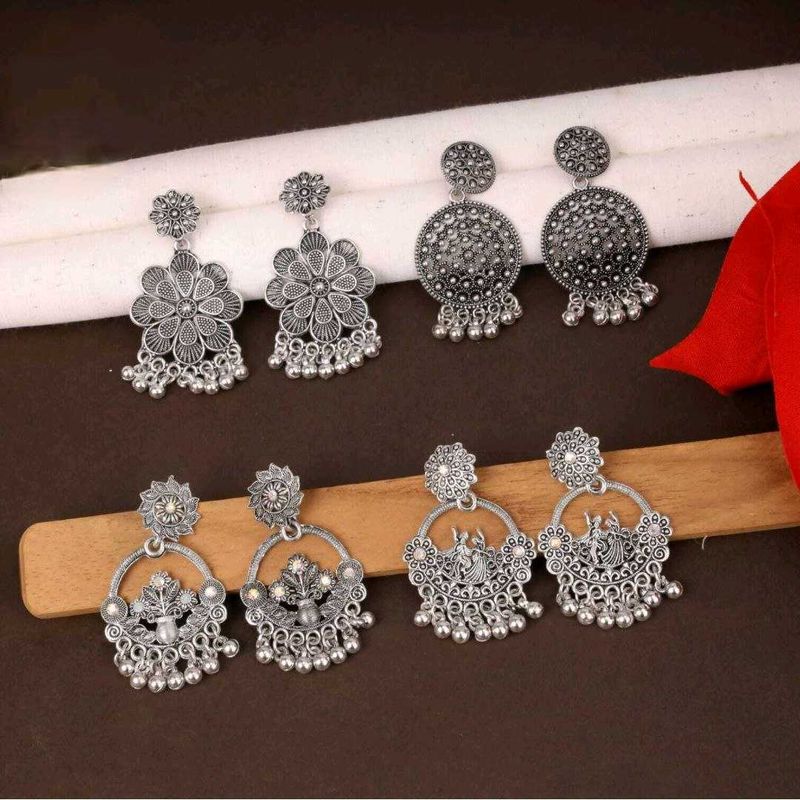 Oxidized Silver Jhumka Earrings Set