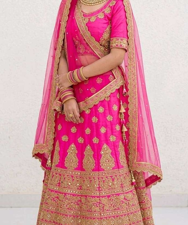 Pink &amp; Gold Embellished Lehenga Skirt