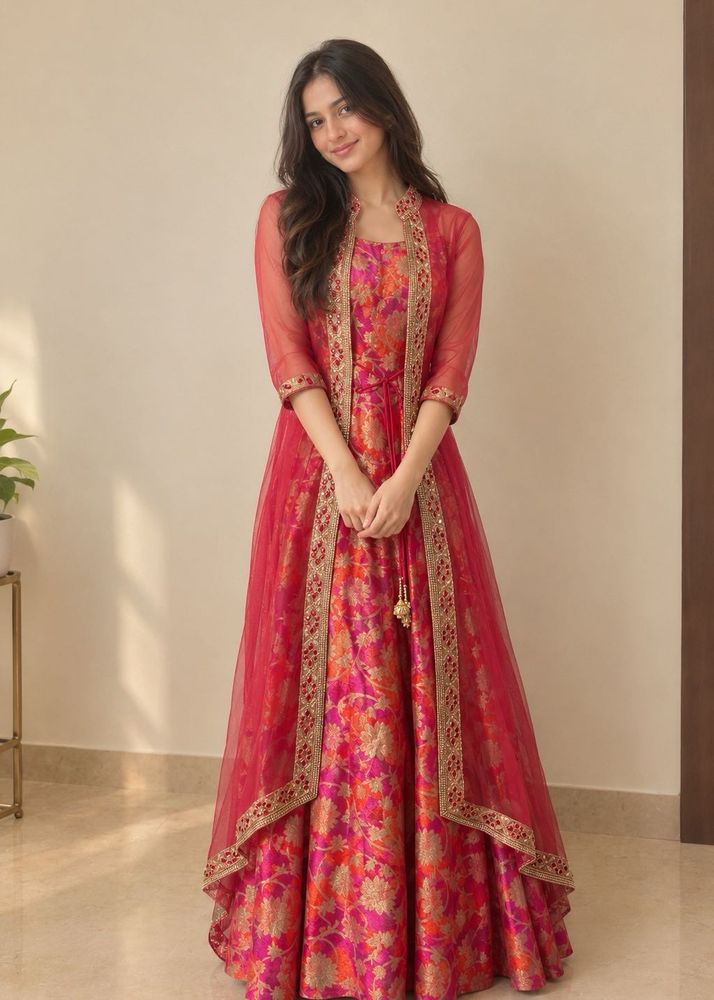 Elegant Red Floral Ethnic Gown