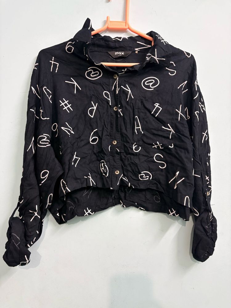 Black Graphic Print Button-Up Shirt