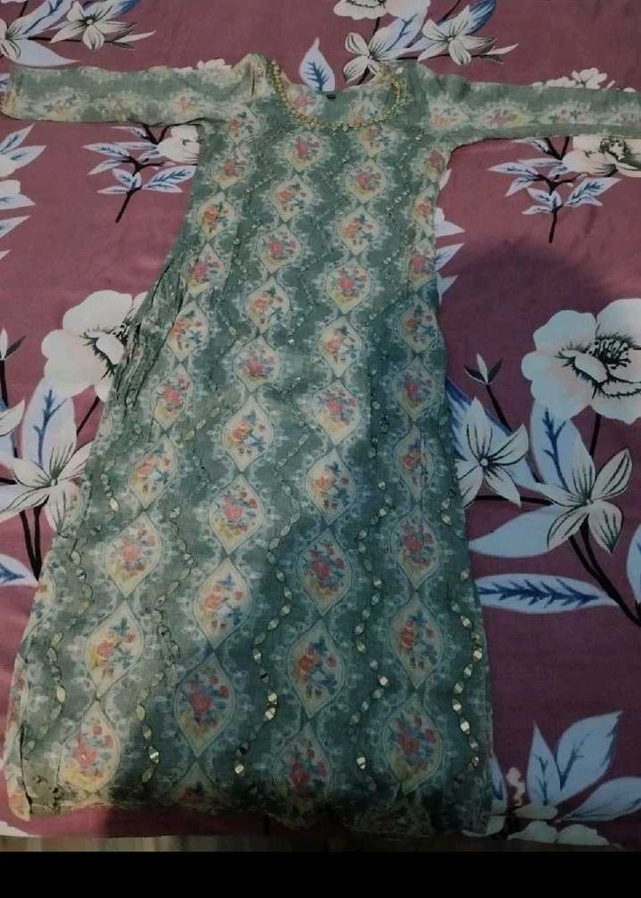 Green Floral Sequined Kurta
