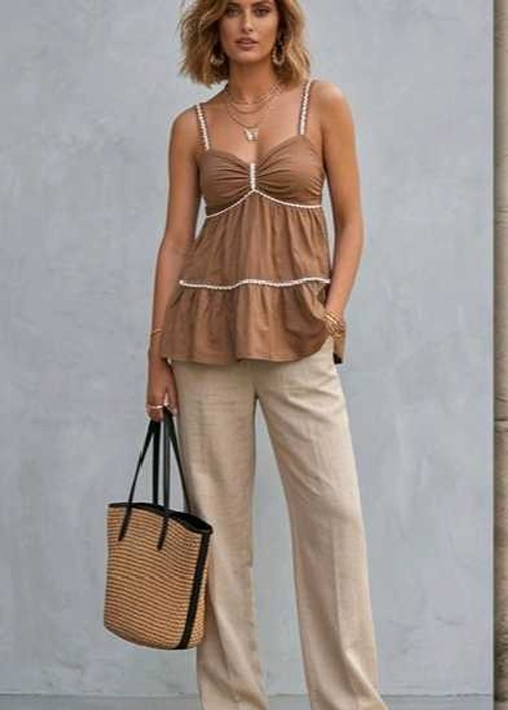 Chic Brown Tiered Camisole Top