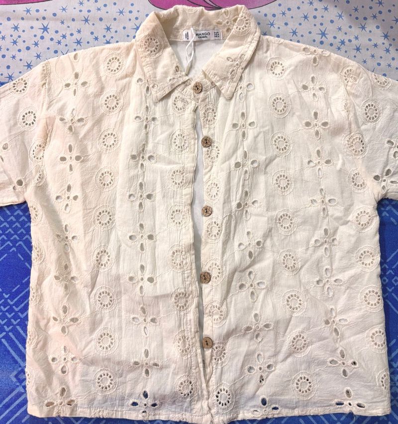 Chic Broderie Anglaise Button-Up Shirt