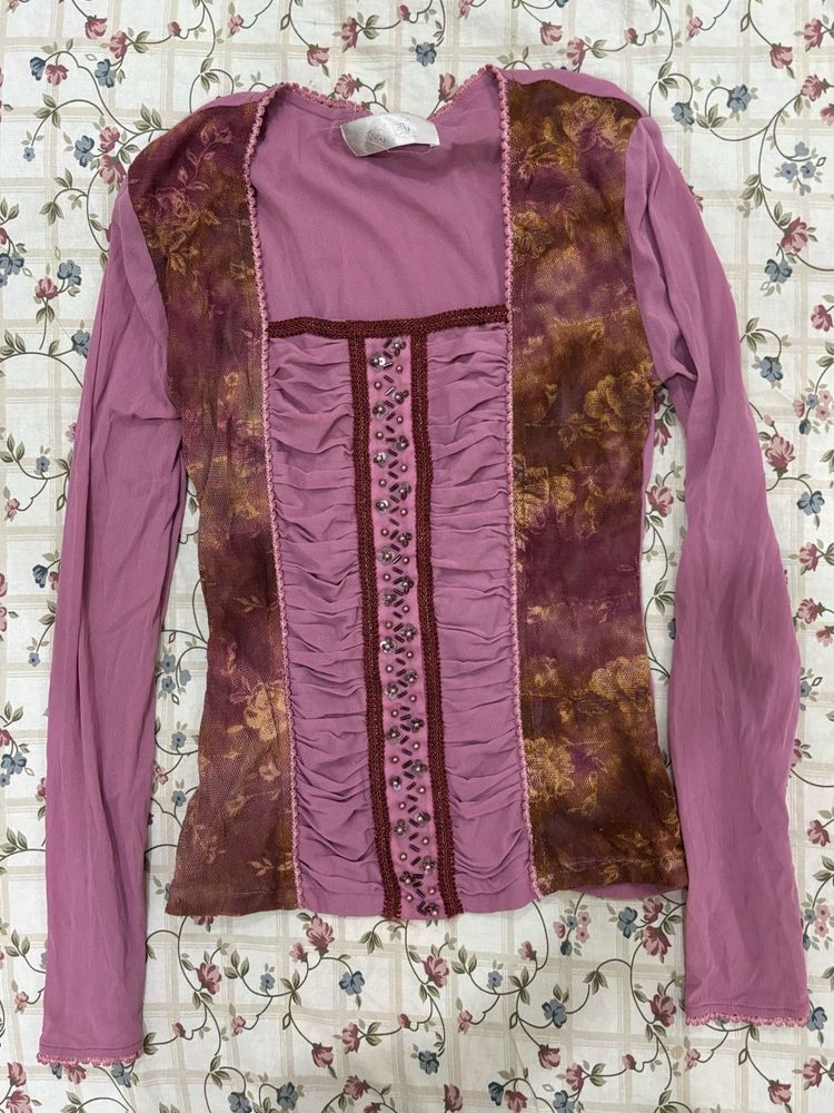 Unique Floral Print Embellished Top
