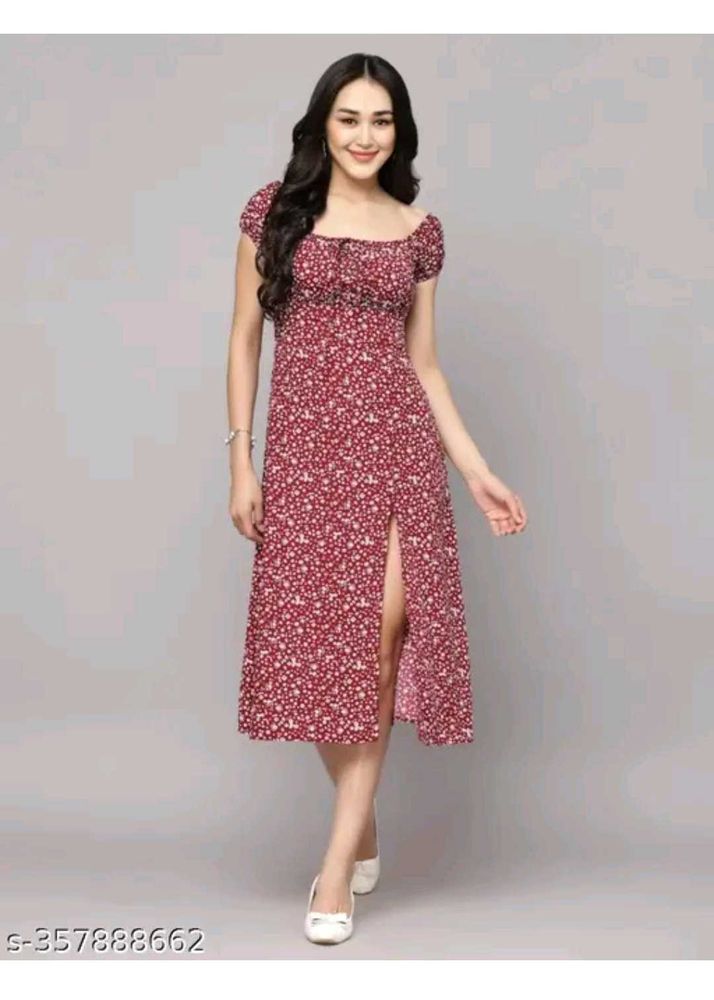 Maroon Floral Midi Dress