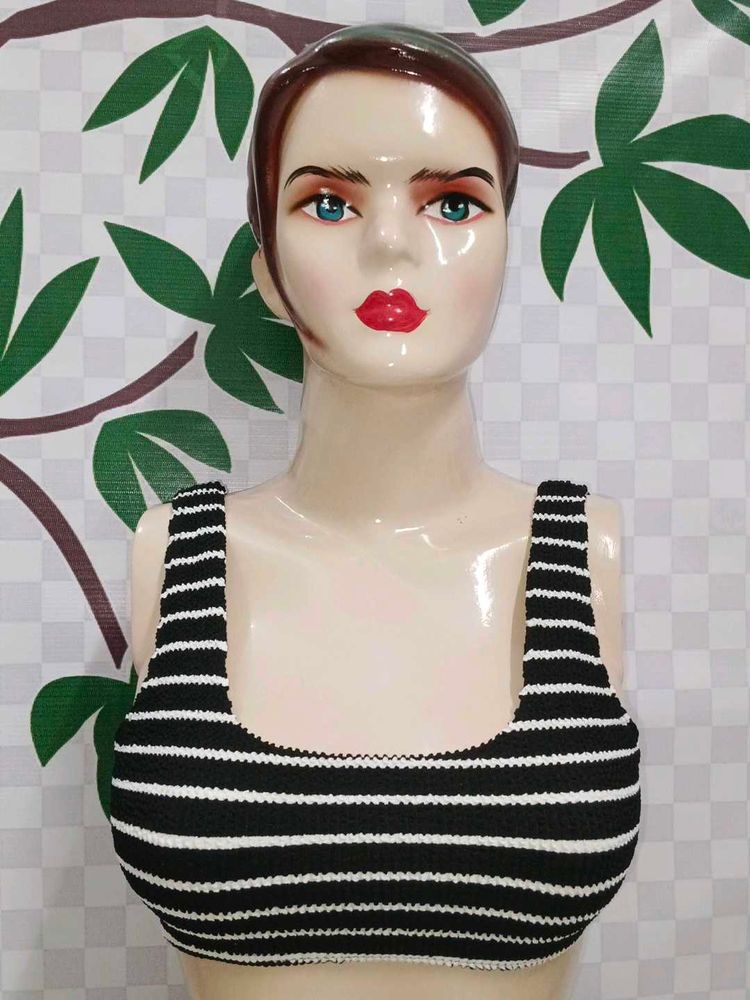 (1117)Striped Smocked Cropped Tank Top