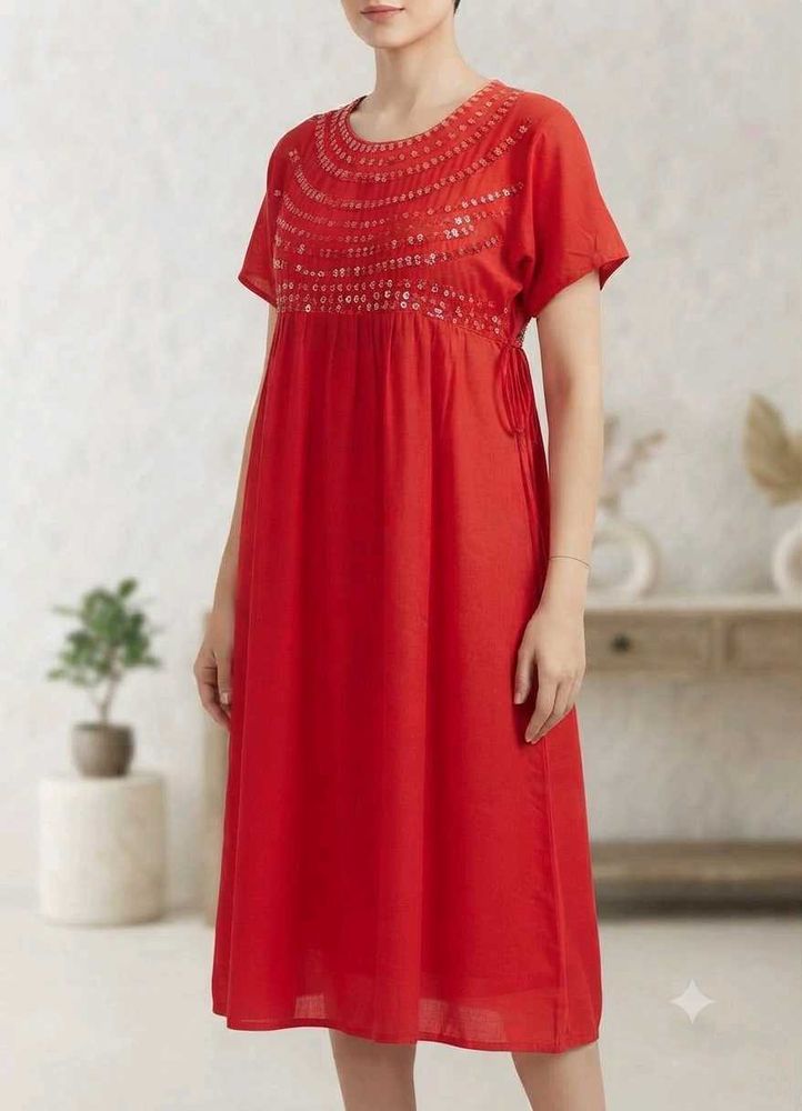 Elegant Red Sequined Ethnic Gown