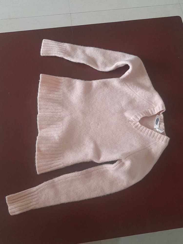 Pink Navy Sweater- 100% lambs wool