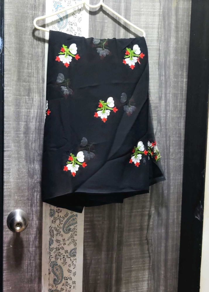Black Embroidered Chiffon Fabric