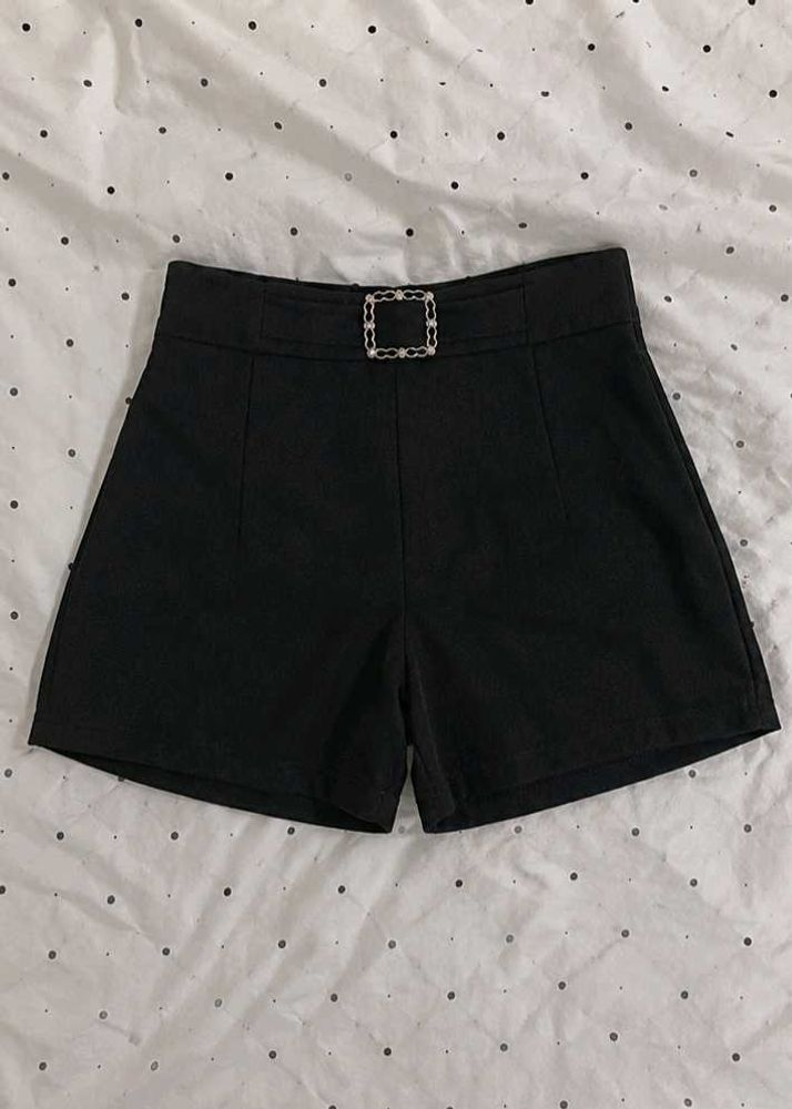 Chic Black Shorts with Buckle Detail