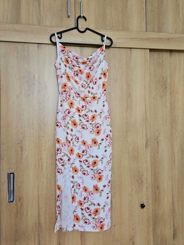 Floral Print Midi Dress with Slit