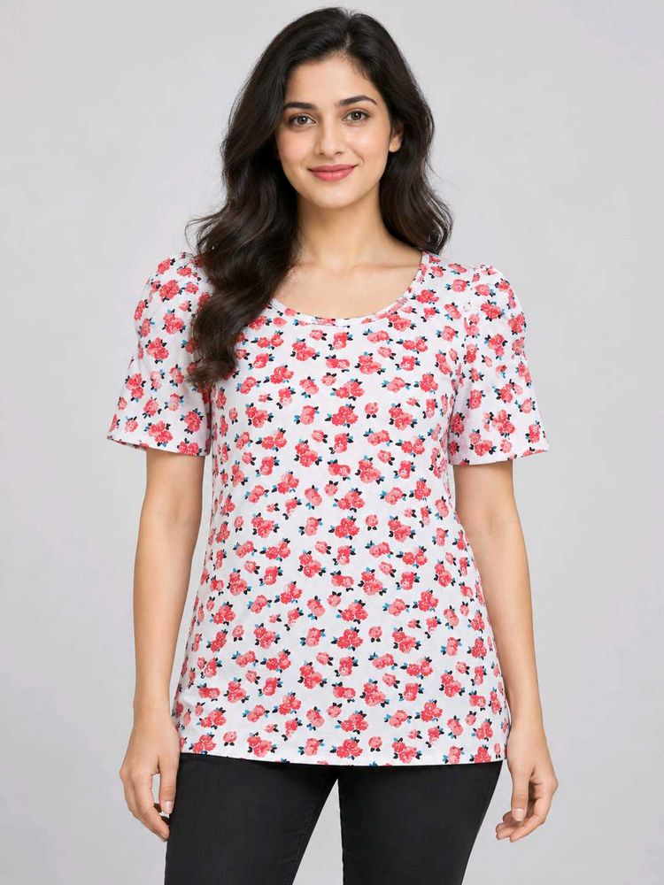 Floral Print Puff Sleeve Top