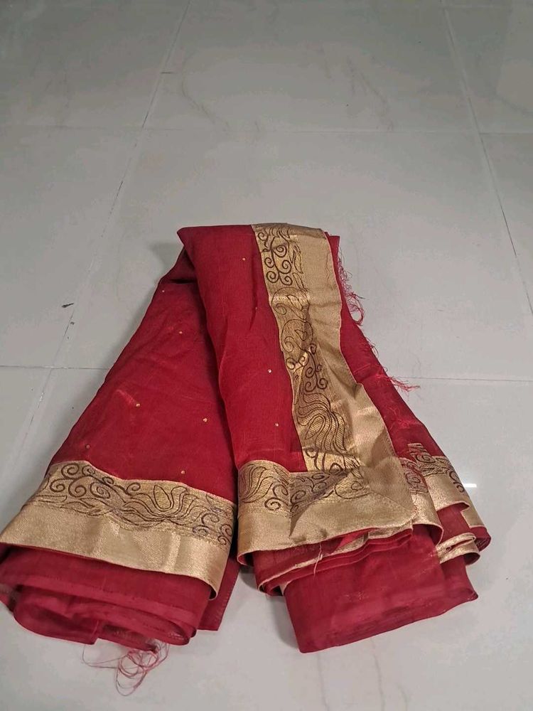Elegant Red Saree with Gold Border