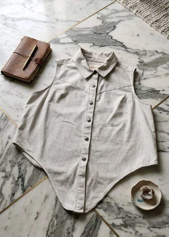 Classic Striped Sleeveless Button-Up Shirt