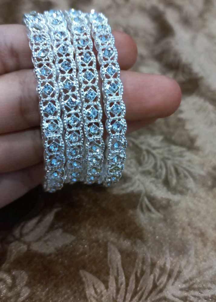 Silver and stone Bangles set of 4