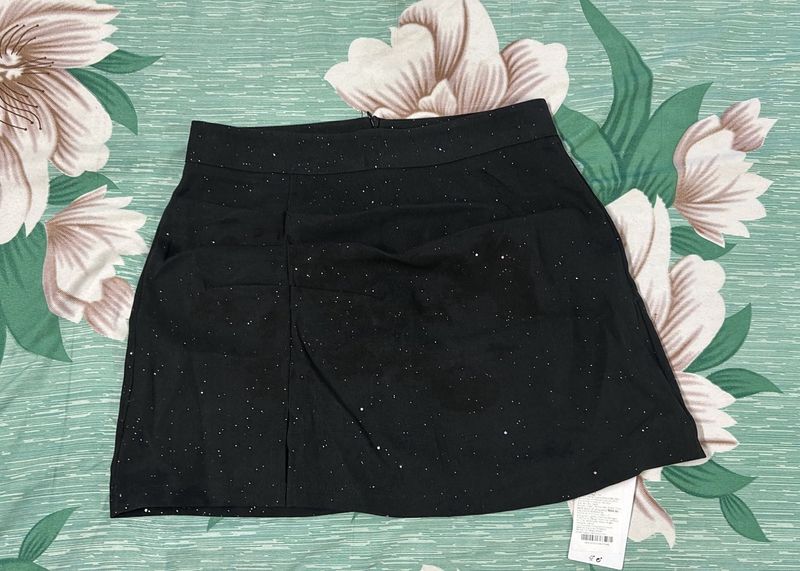 Glitter Assymetrical  Mini Black Skirt