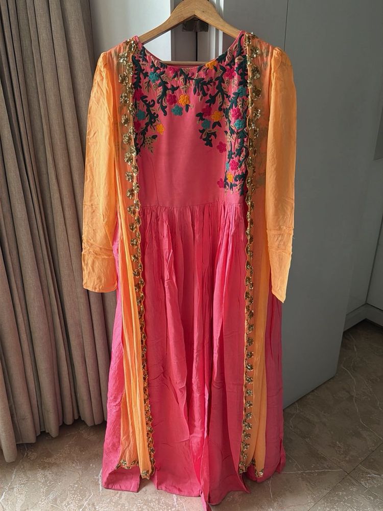 Pink embroidered ethnic gown
